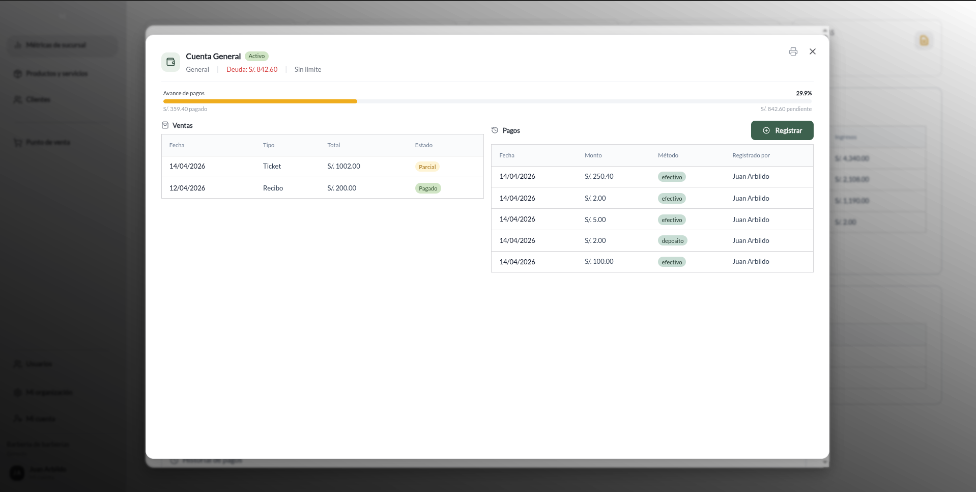 CRM de Multinegocio con perfiles de clientes y cuentas de crédito